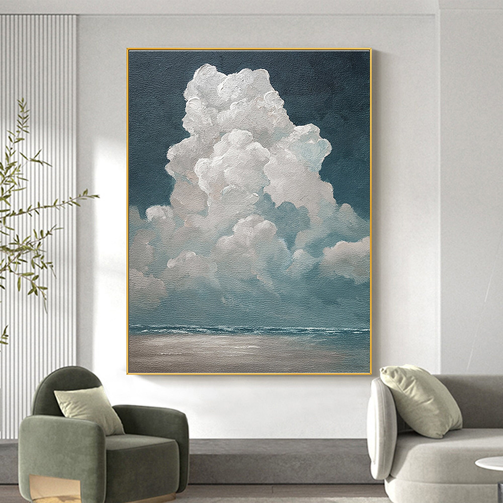 dropship Hand Painted Oil Painting White Cloud Textured Wall Art Blue Sky Painting Cloud Painting Minimalist Cloud Wall Art White Cloud Art Blue Sky Wall Art Night Sky Painting