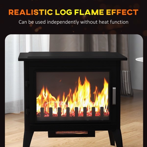dropship 1000W/1500W 24" Electric Fireplace Stove, Freestanding Fireplace Heater with Realistic Flame, Adjustable Temperature, Black-AS