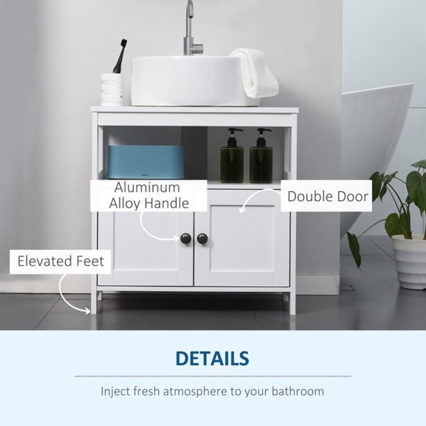 dropship Sink Storage Cabinet, Under Sink Cabinet with Double Doors, Bathroom Vanity Cabinet with Shelves, White-AS