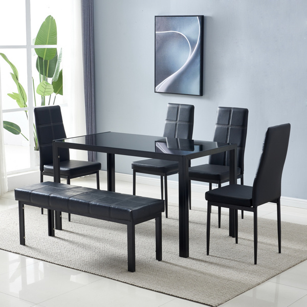 dropship Simple Assembled Tempered Glass & Iron Dinner Table Black(Replacement code: 21491449)