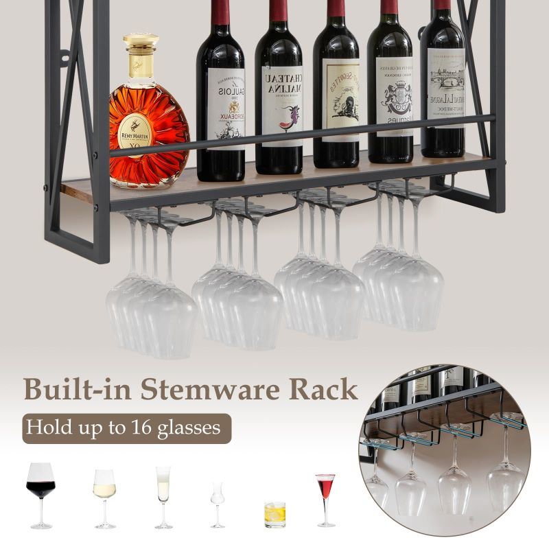 dropship Industrial Wall-Mounted Wine Rack with Holder