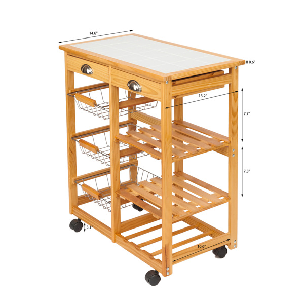 dropship Kitchen & Dining Room Cart 2-Drawer Removable Storage Rack with Rolling Wheels Wood Color