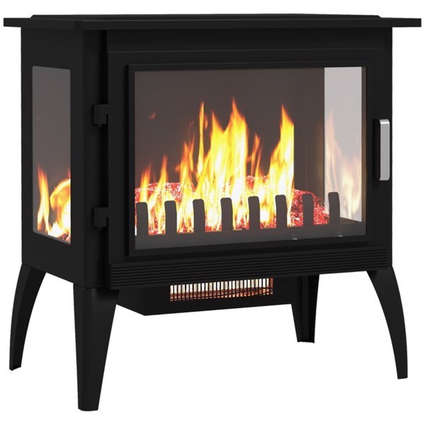 dropship 1000W/1500W 24" Electric Fireplace Stove, Freestanding Fireplace Heater with Realistic Flame, Adjustable Temperature, Black-AS