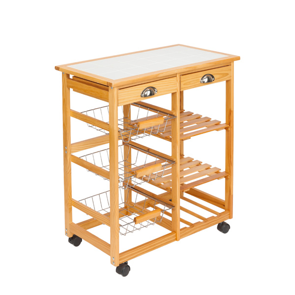 dropship Kitchen & Dining Room Cart 2-Drawer Removable Storage Rack with Rolling Wheels Wood Color