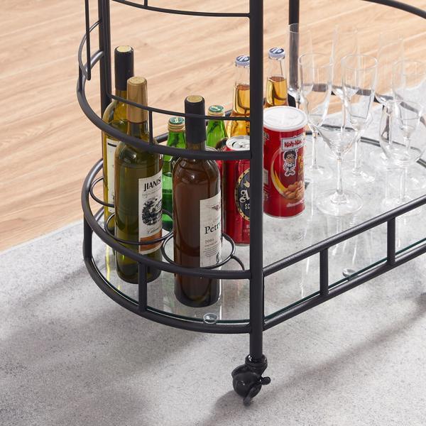 dropship Black, Iron Frame(Baking Paint), Mobile glass dining cart easy to clean