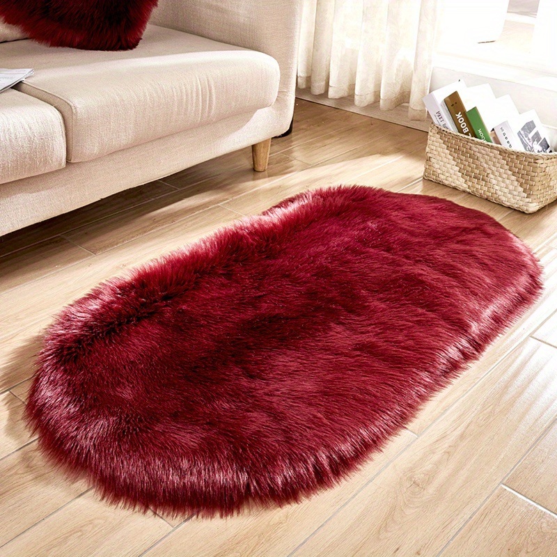 dropship 1pc, Oval Plush Rug, Bedside Foot Cushion, Sofa Foot Cushion, Carpet Floor Mat, 23.62*47.24inch, Floor Decor