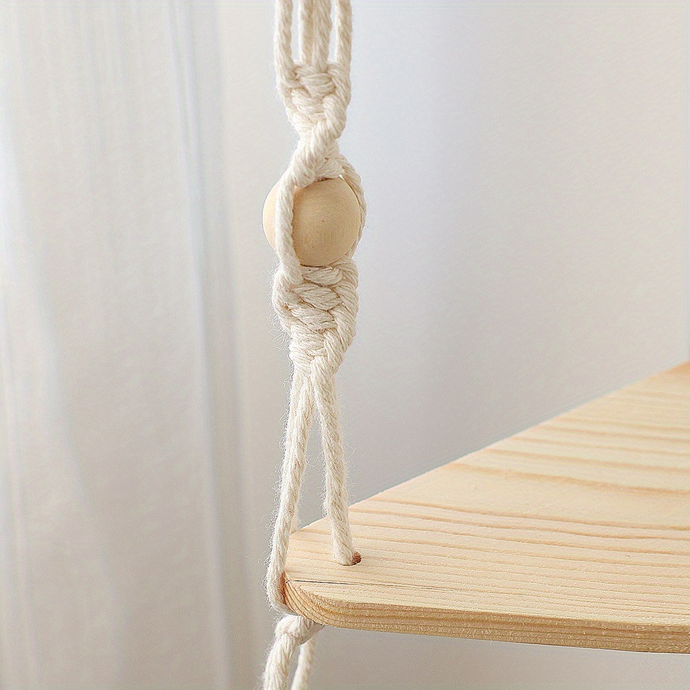 dropship 1pc Handwoven Wooden Triangle Storage Rack for Flower Pots, Pendants, and Room Decor - Stylish and Functional Home Decor