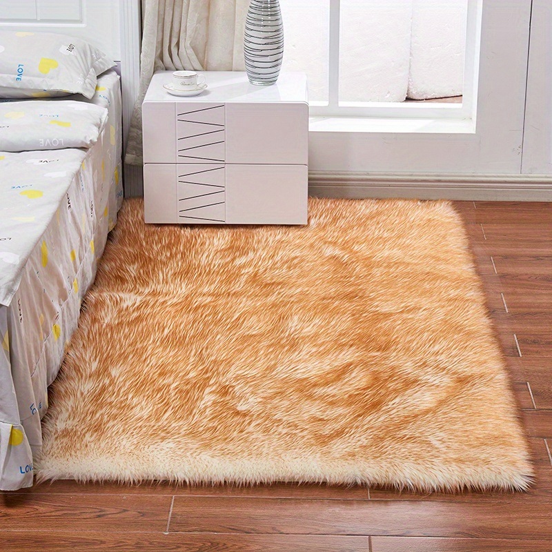 dropship 1pc Fluffy Imitation Wool Area Rug, Suede Fleece Bottom Long Imitation Wool Rug, Acrylic 80% Polyester 20%, 2.36inch Long Wool, Living Room Bedroom Rug, Entryway Rug, Plush Rug, Simple Carpet
