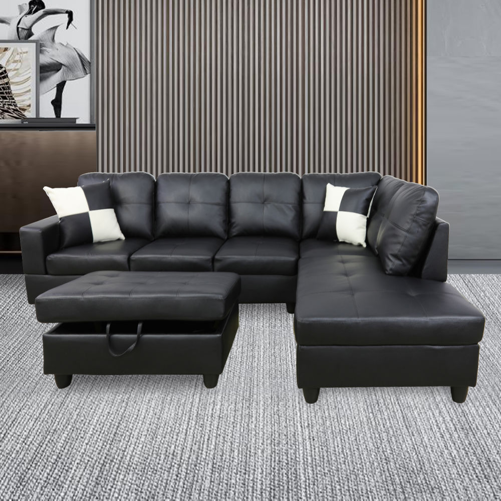 1682324369724408.jpg dropship Black Faux Leather 3-Piece Couch Living Room Sofa Set B