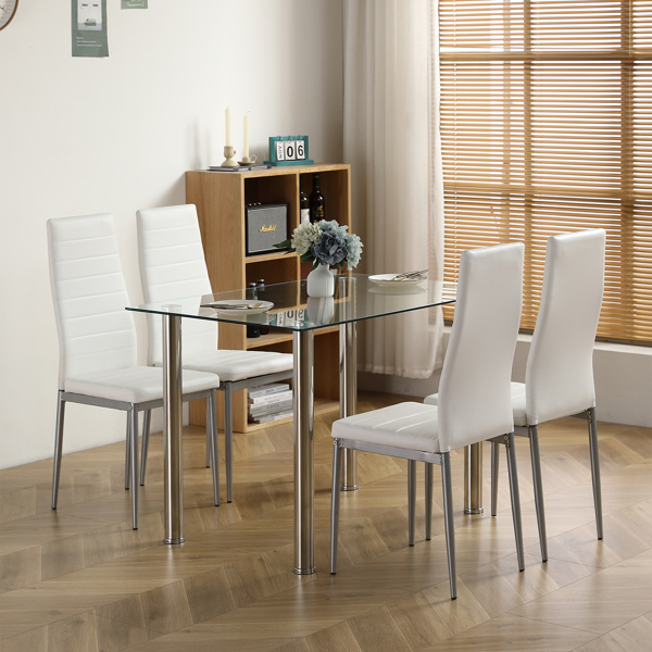 dropship 4-seat simple rectangular cylindrical leg table tempered glass stainless steel clear glass 110 * 70 * 75cm N201(Replace encoding13029115)