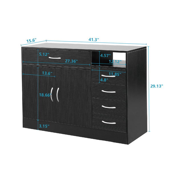 dropship FCH MDF With Triamine Double Doors And Five Drawers Bathroom Cabinet Black