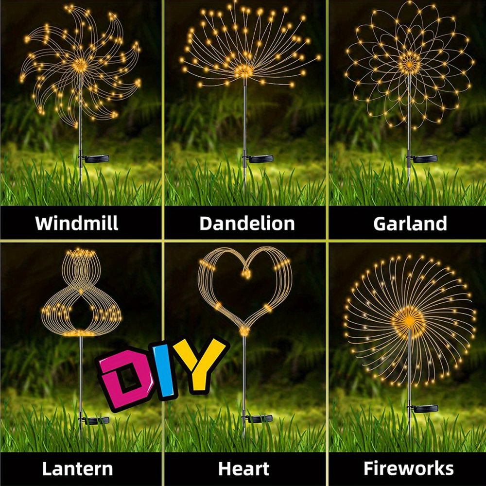 dropship 1 Pack Solar Firework Light Outdoor, IP65 Waterproof Solar Garden Flower Lights With 8 Lighting Modes, Decorative Fairy Lights With Stake, Halloween Decorations