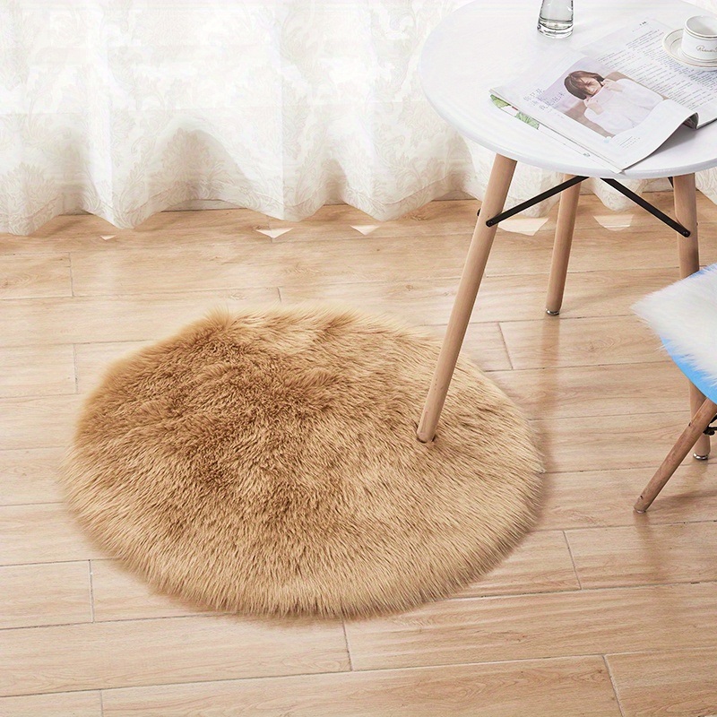 dropship 1pc Fluffy Imitation Wool Round Area Rug, Suede Fleece Bottom Long Imitation Wool Rug, Acrylic 80% Polyester 20%, 2.36inch Long Wool, Living Room Bedroom Rug, Entryway Rug, Plush Rug, Simple Carpet