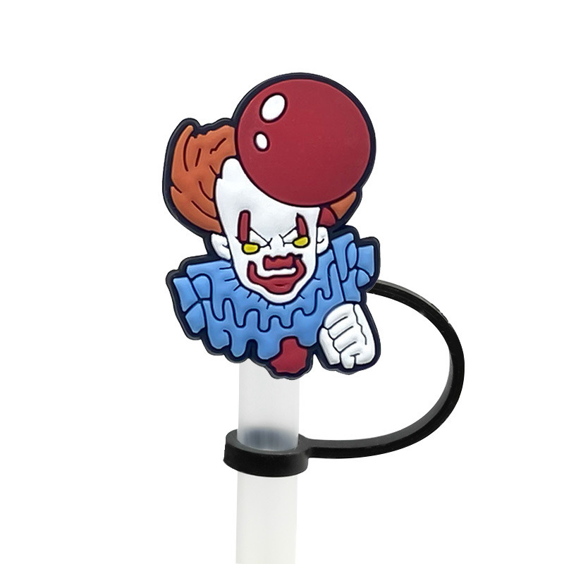 dropship 6pcs Reusable Silicone Straw Tip Caps - Scary Clown Design - Perfect for Halloween Decorations and Drinking