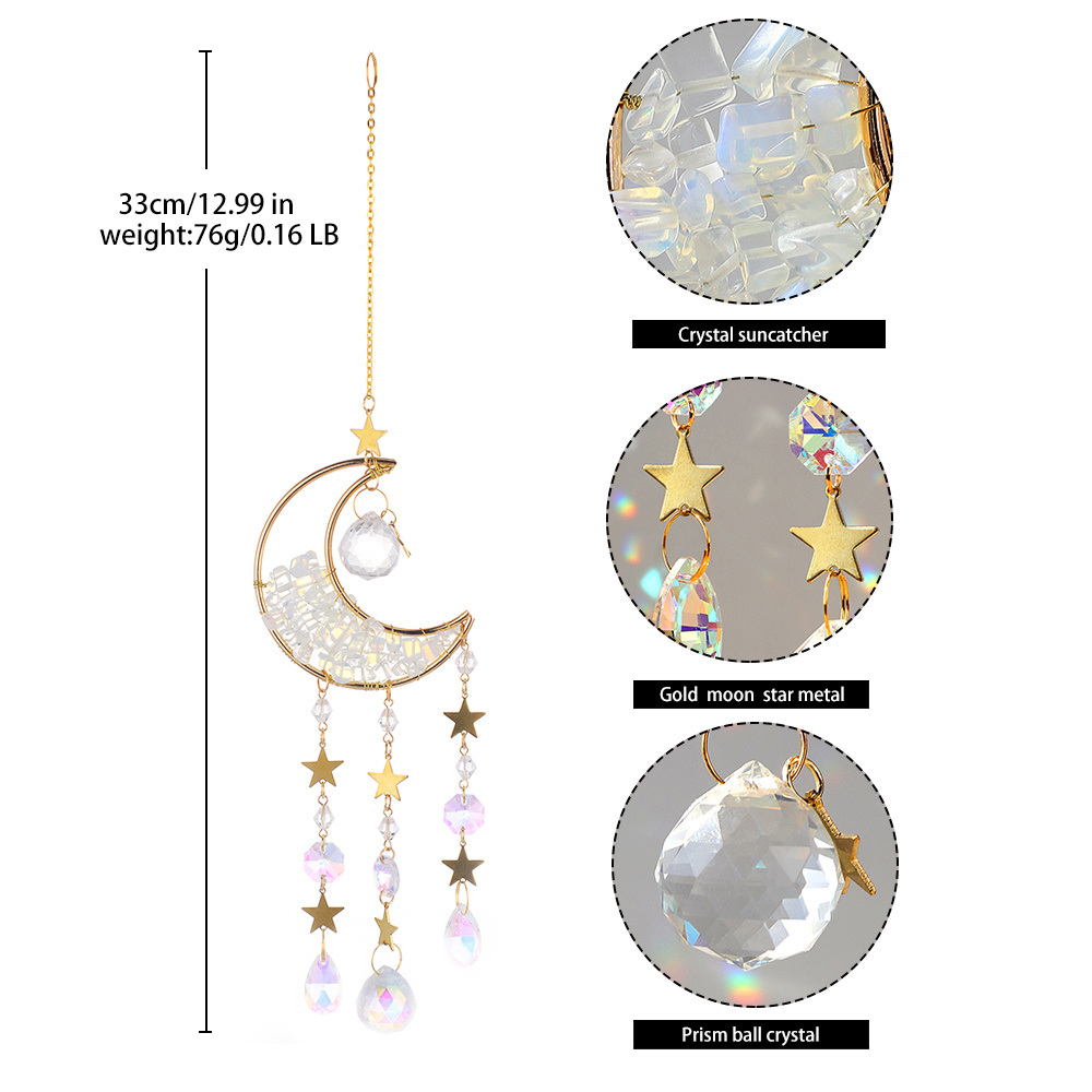 dropship 1pc Rainbow Maker Sun Catcher - Indoor/Outdoor Window Prism Moon Mini Dream Catcher with Crystals and Healing Stones - Garden Tree Decorations