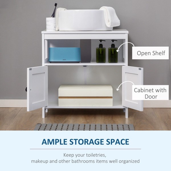 dropship Sink Storage Cabinet, Under Sink Cabinet with Double Doors, Bathroom Vanity Cabinet with Shelves, White-AS