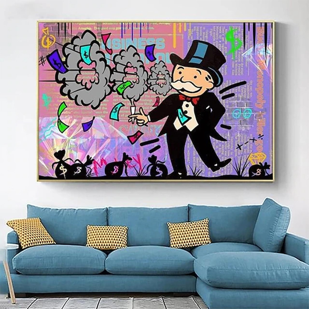 dropship Hand Painted Oil Painting Street Art Abstract Alec Monopoly Painting Modern Living Room Hallway Bedroom Luxurious Decorative Painting