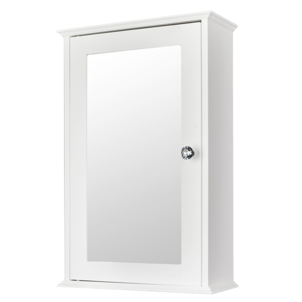 dropship Single Door Mirror Indoor Bathroom Wall Mounted Cabinet Shelf White