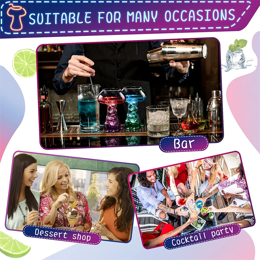 dropship 2pcs, Stylish Mushroom Cocktail Glasses for Wine and Champagne - Perfect for Parties and Special Occasions