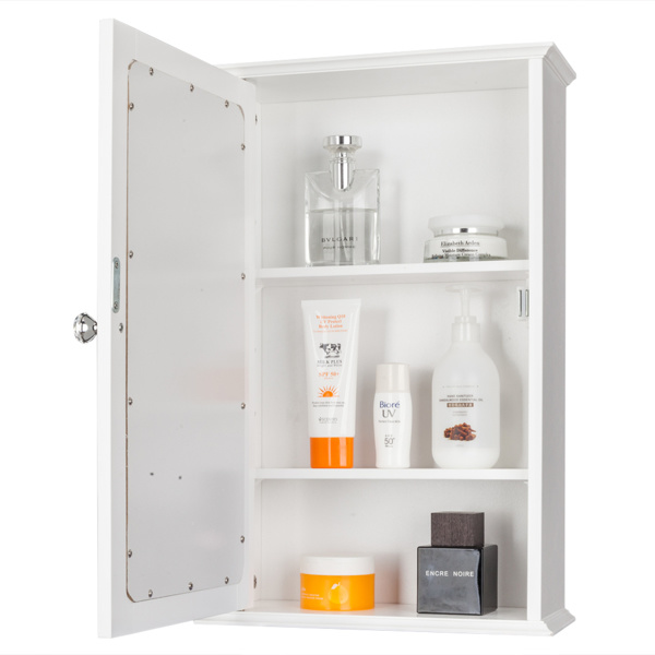 dropship Single Door Mirror Indoor Bathroom Wall Mounted Cabinet Shelf White