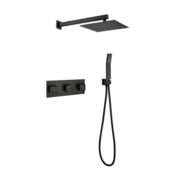 dropship Brass Matte Black Shower Faucet Set Shower System 10 Inch Rainfall Shower Head with Handheld Sprayer Bathroom Luxury Rain Mixer Combo