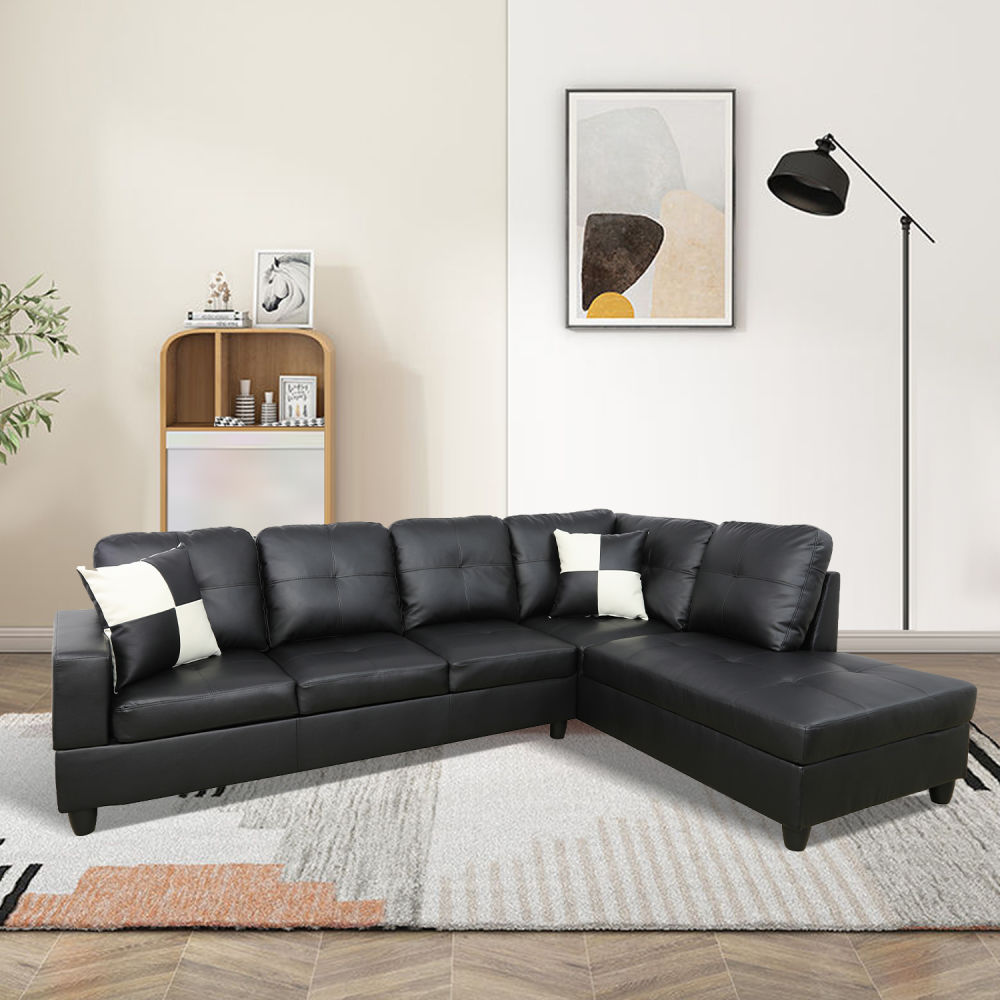 1682324378265479.jpg dropship Black Faux Leather 3-Piece Couch Living Room Sofa Set B