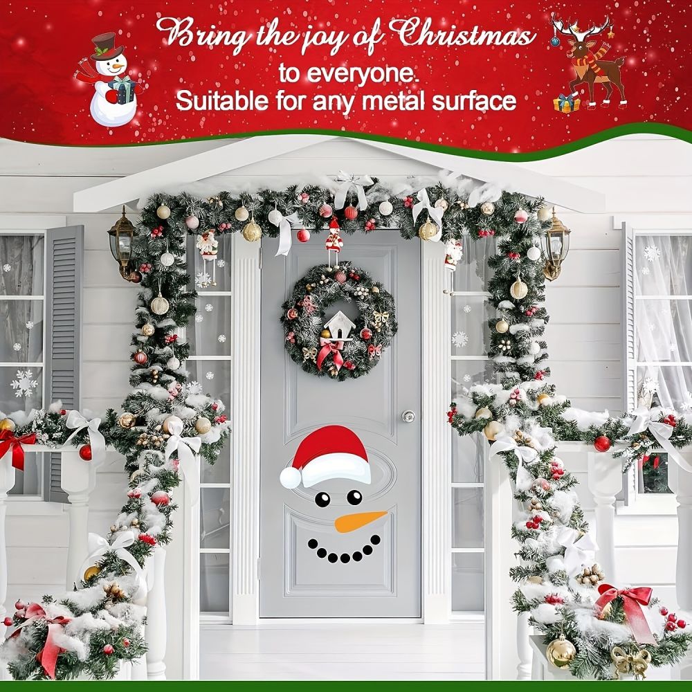 dropship 1 Set, Magnet Sticker, Merry Christmas Decorative Garage Door Decorative Snowman Magnet Sticker, Refrigerator Snowman Face Garage Sticker Set, Reflective Car Sticker, Chrismas Decor, Home Decor
