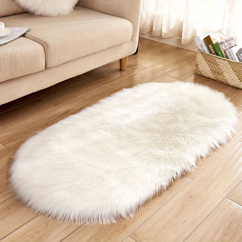 dropship 1pc Super Soft Area Rug, Plush Fluffy Faux Sheepskin Oval Floor Mat For Living Room Bedroom, Machine Washable Bedside Rugs, Shaggy Plush Carpet Faux Rug, Home Decor, Room Decor