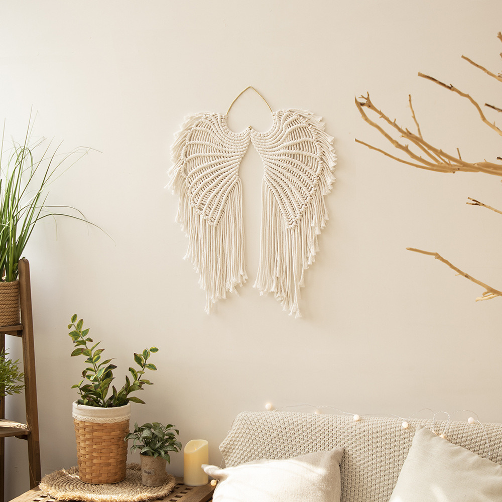dropship 1pc Bohemian Angel Wings Tapestry Pendant with Long Tassels - Hand Woven Dream Catcher Wall Hanging for Weddings, Offices, and Bedrooms