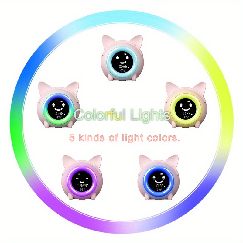 dropship 1pc Sleep Training Clock with Night Light, Sound Machine, Nap Timer, Snooze, Indoor Temperature, and Digital Wake Up Clock for Toddlers - Perfect for Boys and Girls Bedroom - Pink/Blue