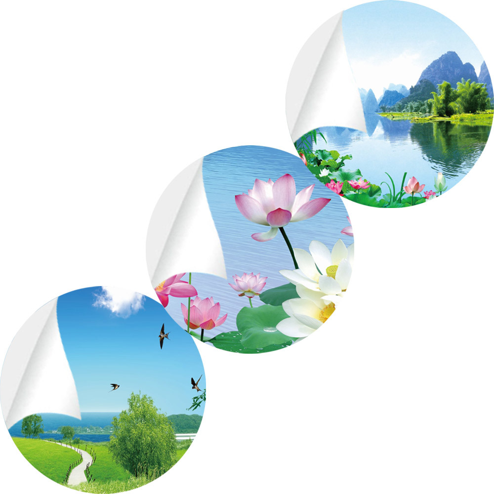 dropship 3pcs Landscape Paintings Sticky Posters Round Wall Stickers Beautiful Decorative Paintings Room Design 40cm or 16"/50cm or 20"/58cm or 23" Water/Sun Proof
