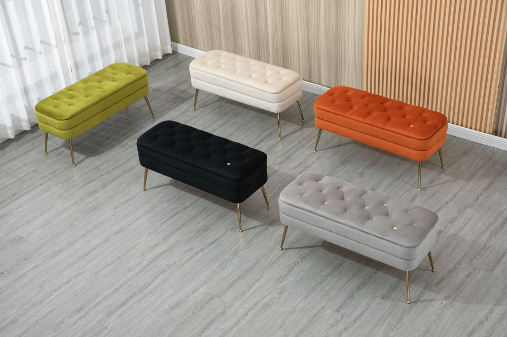 dropship COOLMORE Storage Ottoman,Bedroom End Bench,Upholstered Fabric Storage Ottoman with Safety Hinge, Entryway Padded Footstool, Ottoman Bench for Living Room & Bedroom