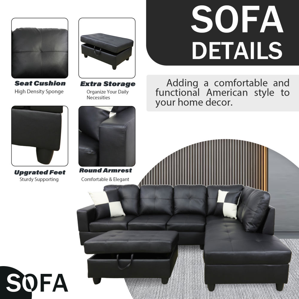1682324403318458.jpg dropship Black Faux Leather 3-Piece Couch Living Room Sofa Set B