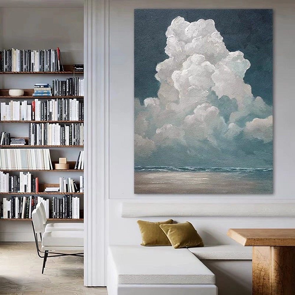 dropship Hand Painted Oil Painting White Cloud Textured Wall Art Blue Sky Painting Cloud Painting Minimalist Cloud Wall Art White Cloud Art Blue Sky Wall Art Night Sky Painting