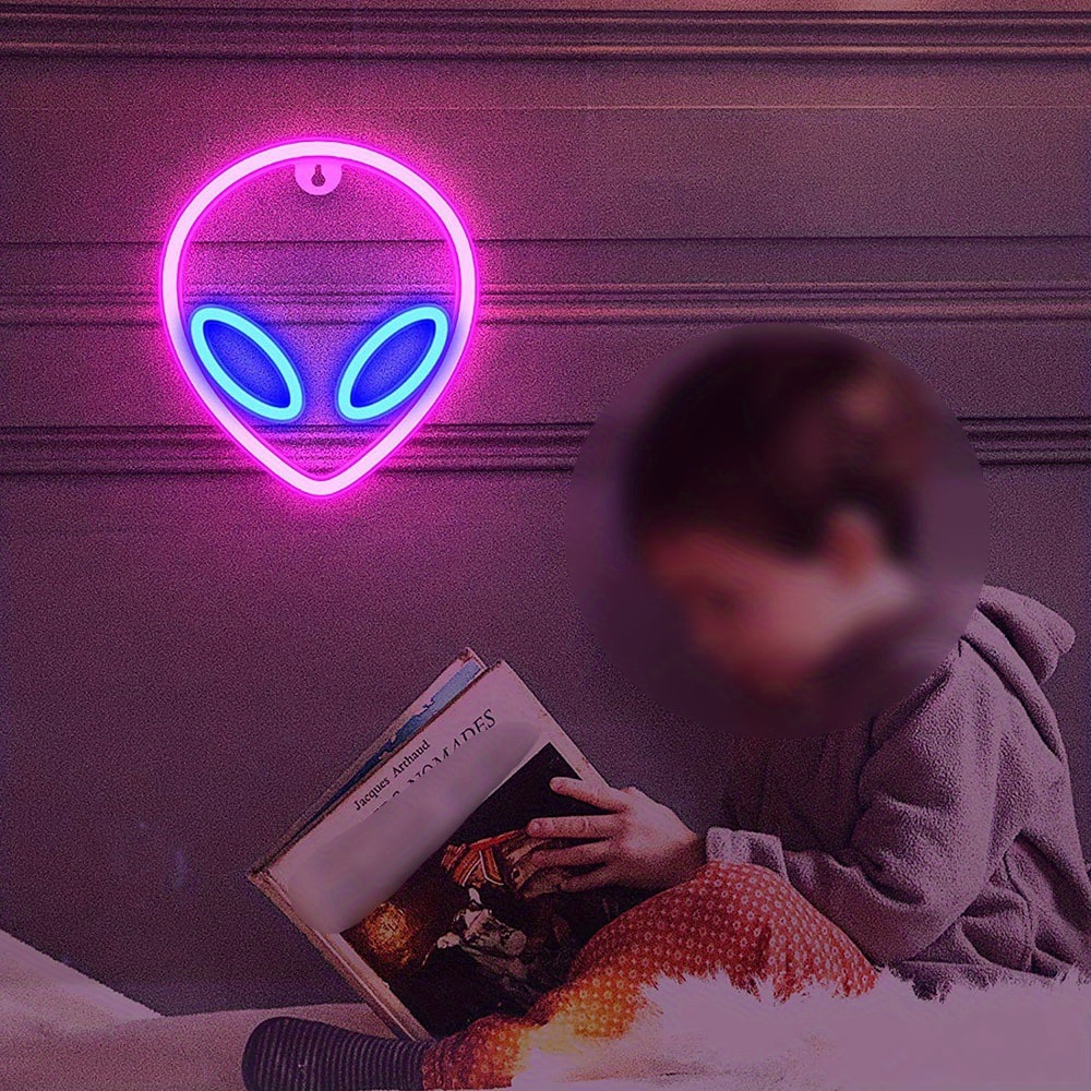 dropship 1pc Alien Shape LED Neon Sign, USB & Battery Powered Novelty Neon Mini Night Light, Novelty Wall Lamp With 1pc Hook For Bedroom Kids Room Party Home Wall Decor
