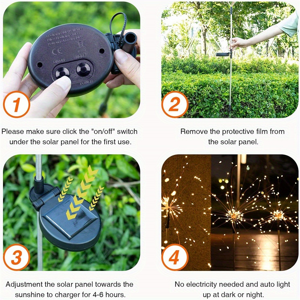 dropship 1 Pack Solar Firework Light Outdoor, IP65 Waterproof Solar Garden Flower Lights With 8 Lighting Modes, Decorative Fairy Lights With Stake, Halloween Decorations