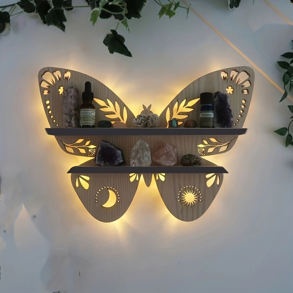 dropship 1pc Crystal Display Shelf - Wall Mounted Decorative Shelf for Moon Moth Butterfly Lamp - Perfect for Halloween, Thanksgiving, Christmas, and New Year Gifts