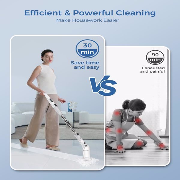 dropship VEWIOR Electric Spin Scrubber, Cordless Cleaning Brush with Display and 3 Adjustable Angle 2 Speeds 5 Replaceable Brush Heads, Power Shower Scrubber with Extension Handle for Floor Bathroom Tile Grout