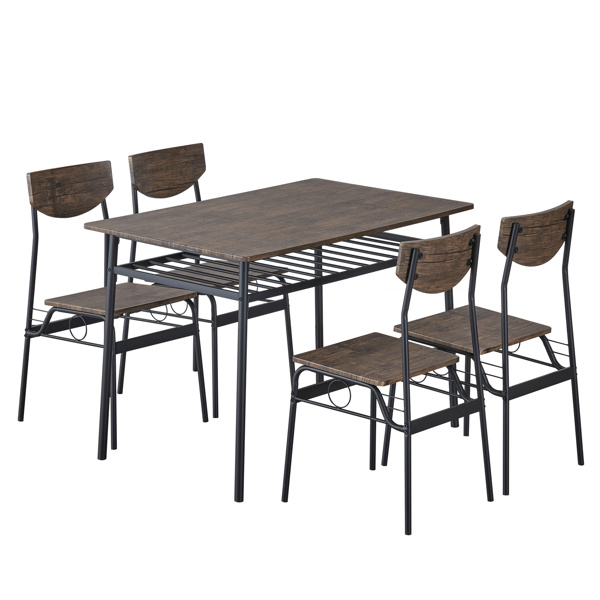 dropship Rectangular Disassembly and Assembly P2 Board Iron Compartment 1 Table 4 Chairs Dining Table and Chair Set Brown
