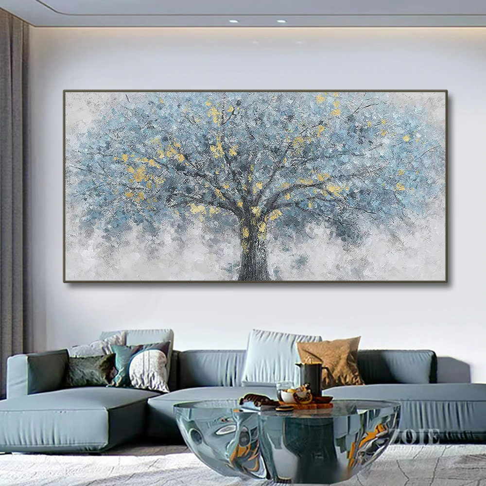 dropship Hand Painted Oil Painting Oil Painting on Canvas Tree Blue Abstract Trees Landscape Modern Oil Painting Original Hand Painted Painting Modern Art