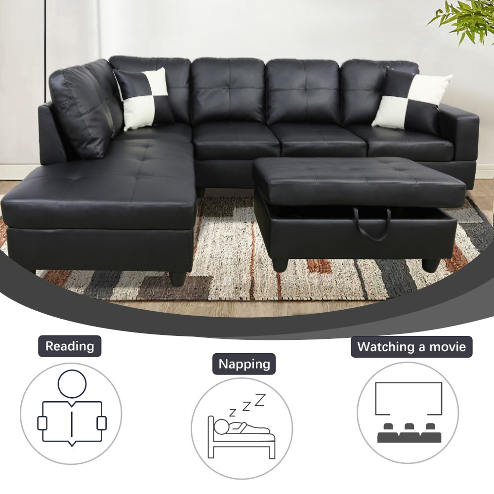 1682329242798051.jpg dropship Black Faux Leather 3-Piece Couch Living Room Sofa Set A
