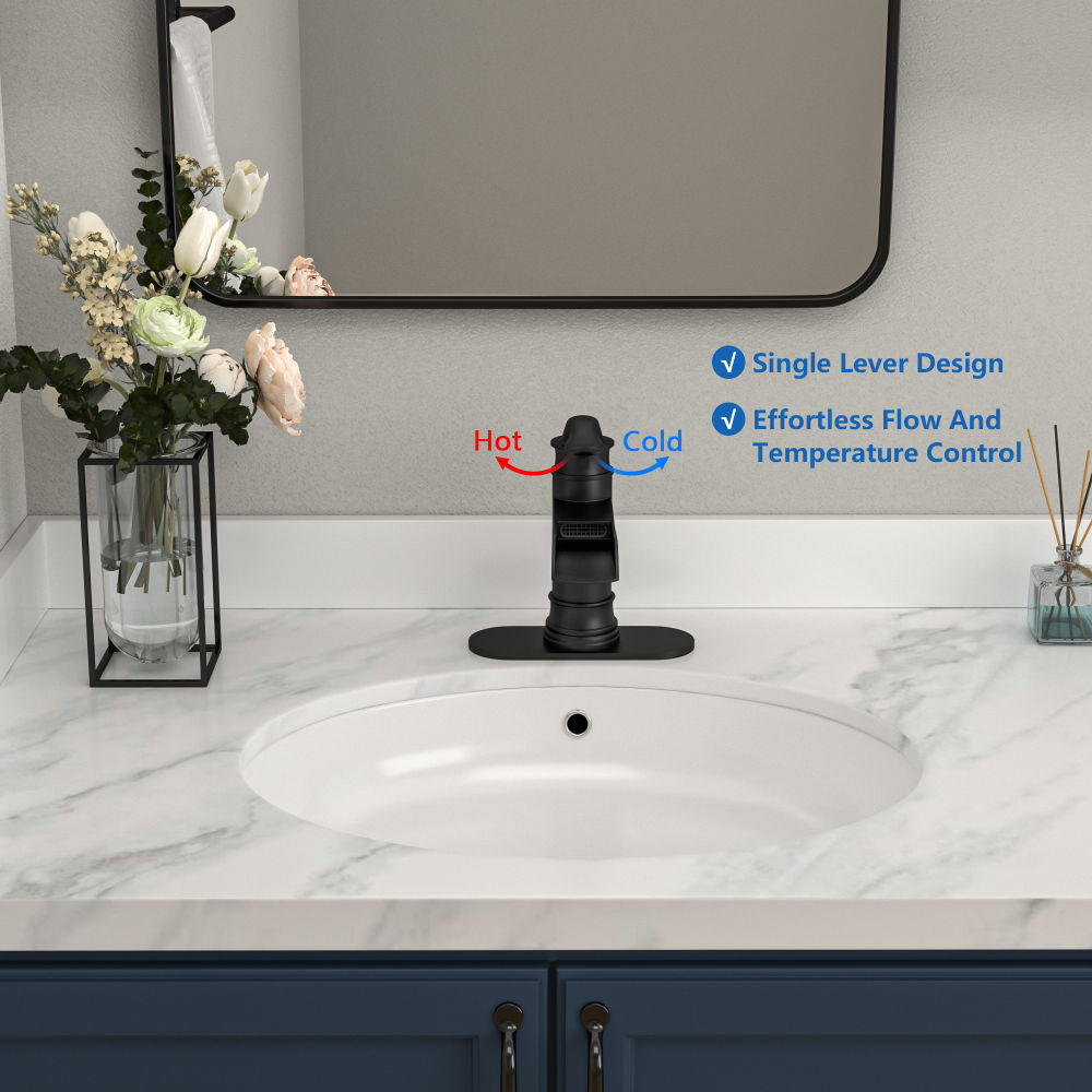 dropship Black Waterfall Bathroom Faucet Single Handle Deck Plate,Bathroom Faucet Single Hole with Pop Up Drainer