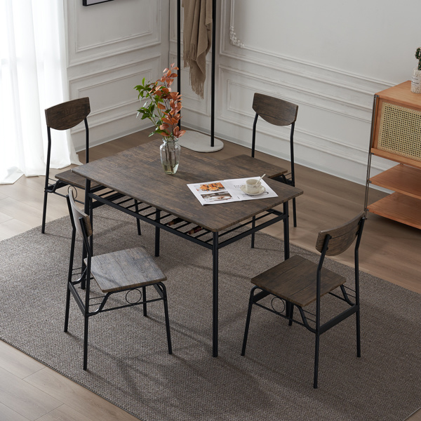 dropship Rectangular Disassembly and Assembly P2 Board Iron Compartment 1 Table 4 Chairs Dining Table and Chair Set Brown