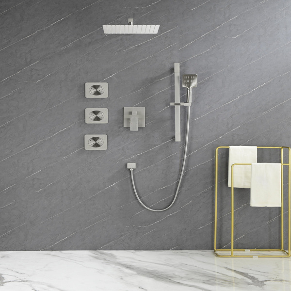 dropship Shower System with Shower Head, Hand Shower, Slide Bar, Bodysprays, Shower Arm, Hose, Valve Trim, and Lever Handles