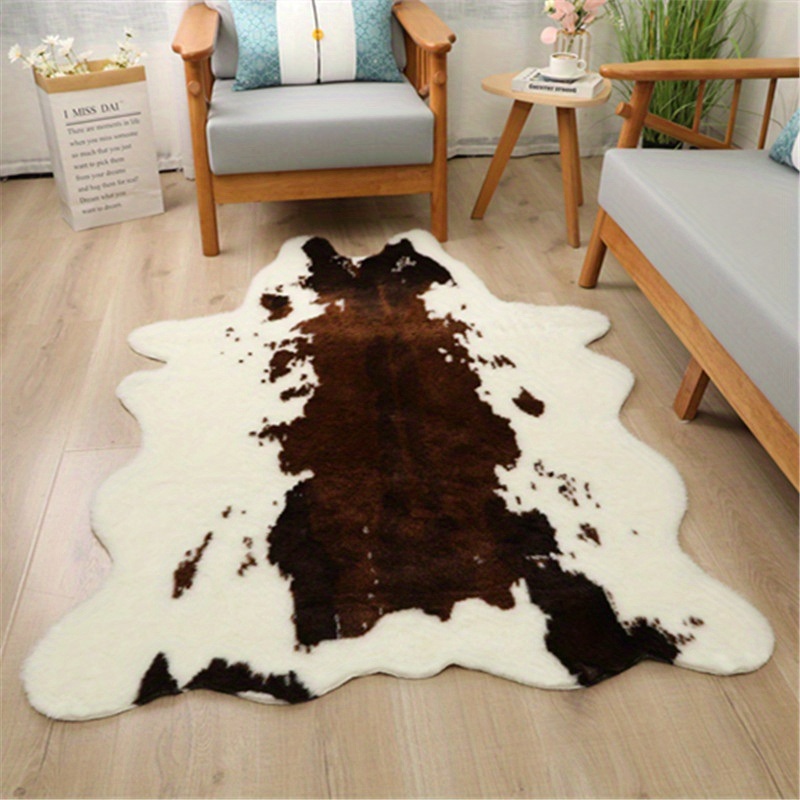 dropship 1pc Durable Faux Cowhide Rug - Washable, Low-Pile, Perfect for Bedroom and Living Room Decor - Western Style Animal Print Carpet for Home and Room Decor