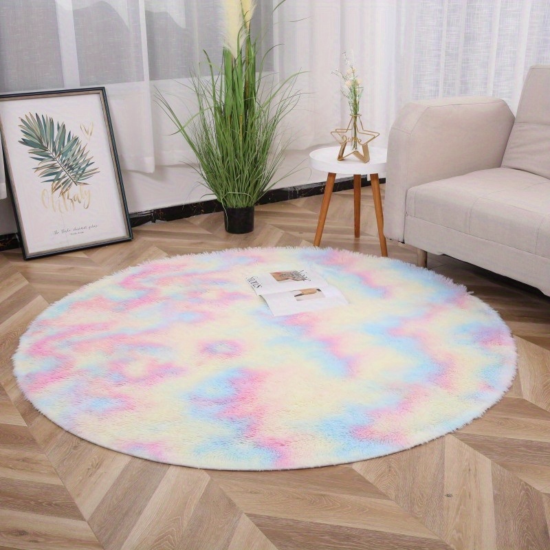 dropship 1pc, Tie-Dye Plush PV Velvet Area Rug, 62.99", American Style Round Rug, Floor Decor