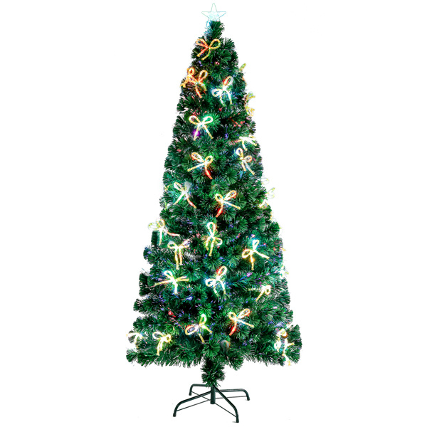 dropship 7.5ft Pre-Lit Fiber Optical Christmas Tree with Bow Shape Color Changing Led Lights&300 Branch Tips
