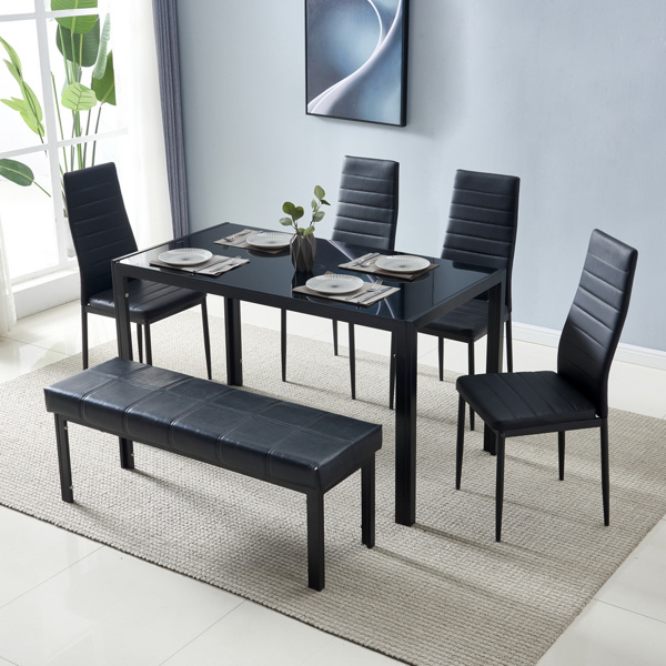 dropship Simple Assembled Tempered Glass & Iron Dinner Table Black(Replacement code: 21491449)
