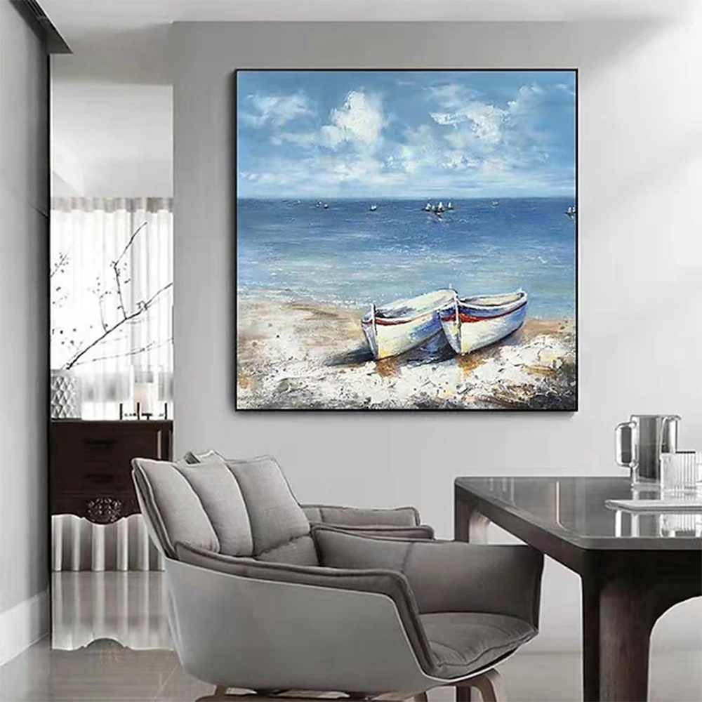 dropship Hand Painted Oil Paintings Abstract Seascape Painting Boats On The Beach Living Room Hallway Luxurious Decorative Painting