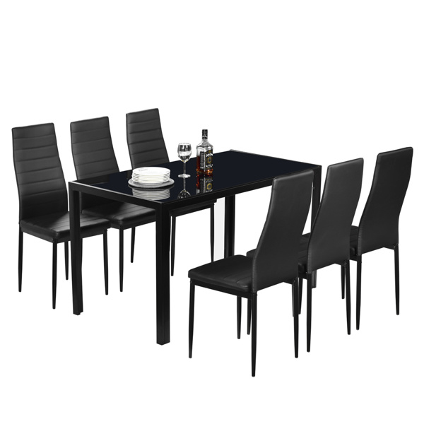 dropship Simple Assembled Tempered Glass & Iron Dinner Table Black(Replacement code: 21491449)